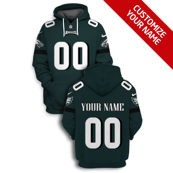 Men's Black Philadelphia Eagles Active Player Custom 2021 Green Pullover Hoodie